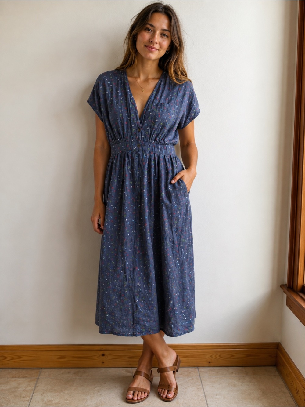 Christy Dawn Floral Midi Blue Dress